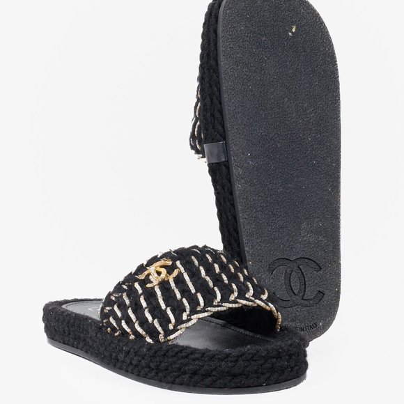 Chanel 2022 CC Black Knit Slide Sandals - Picture 5 of 12